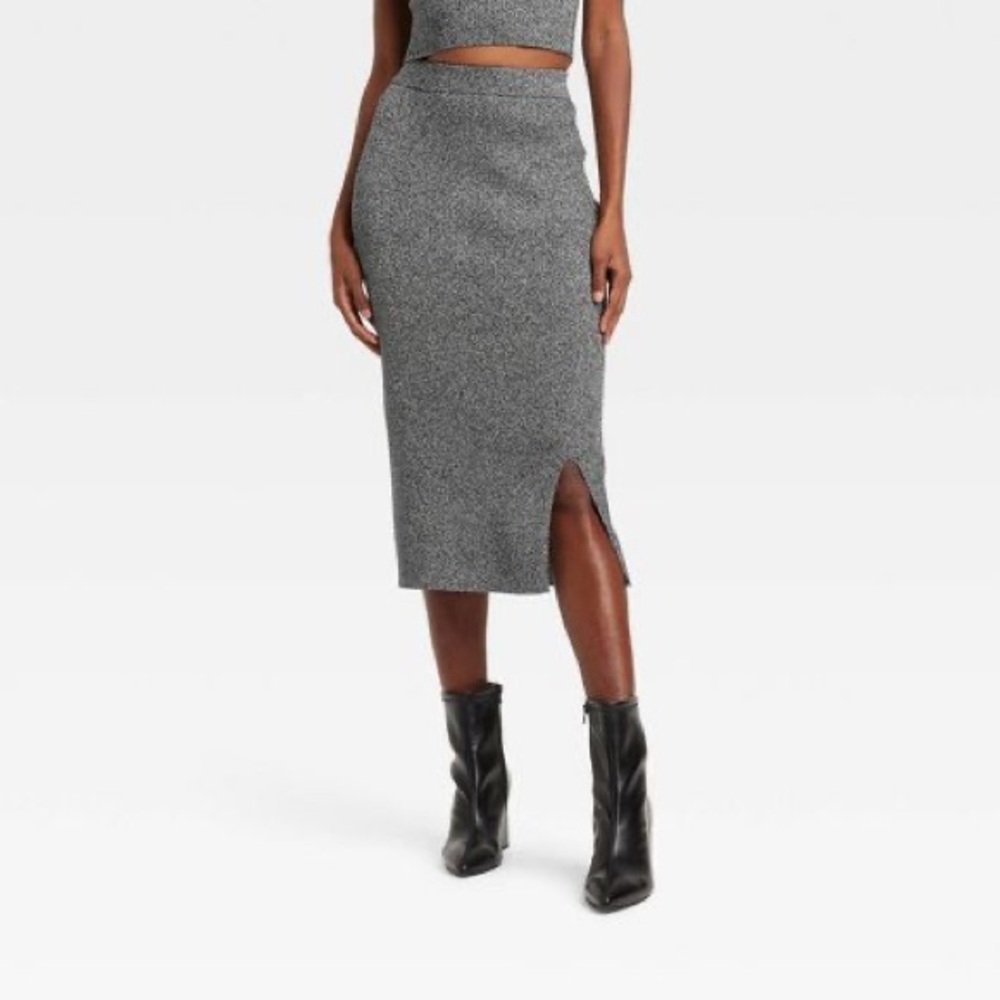 Women's Lurex Midi Sweater Skirt - A New Day Silver.  Size L. Brand new.
